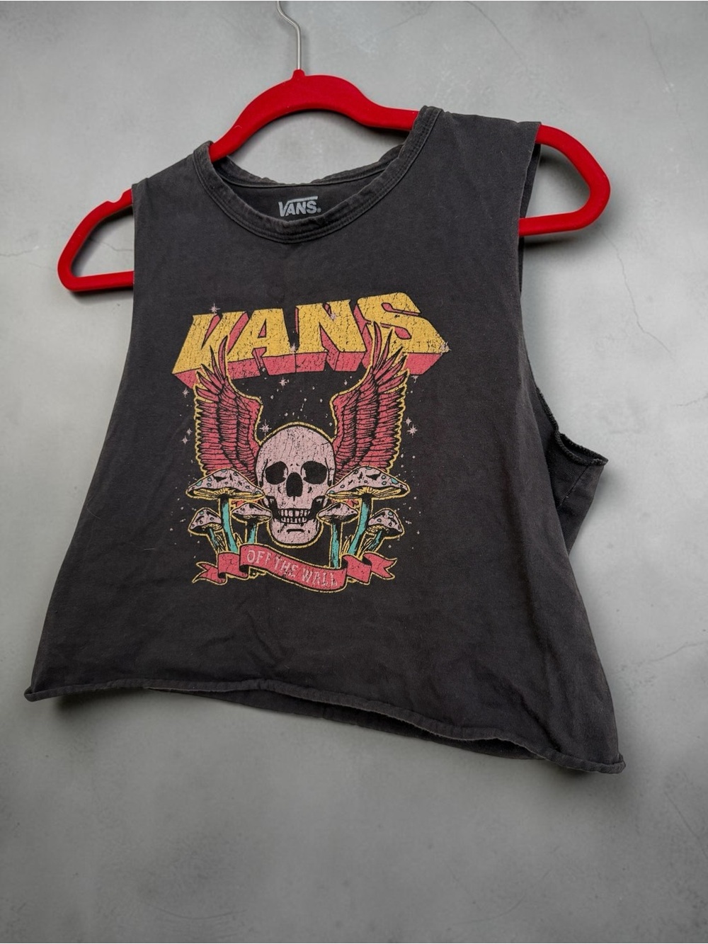 Vans Black Factory Faded Cropped  Muscle Tee with Multicolor Skull Graphic